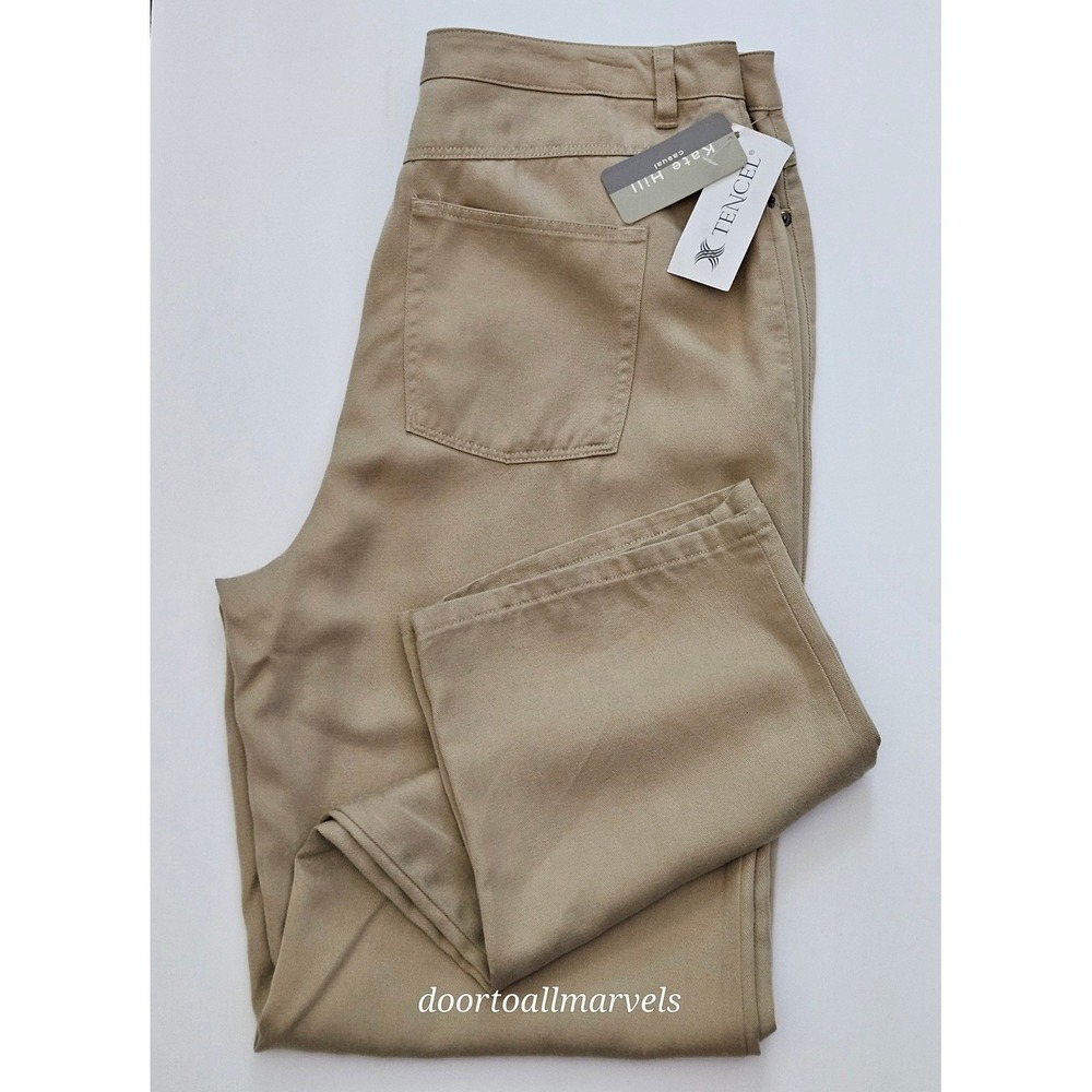 Kate Hill Tencel Pants Straight Relaxed Stretch High Rise sz 14 NWT 31" Inseam
